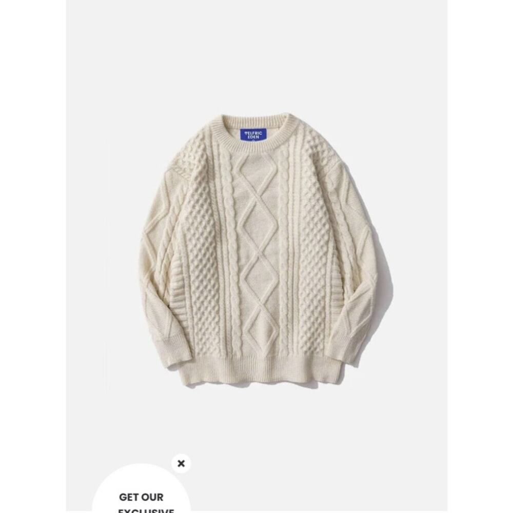 Aelfric Eden Retro 90s White Chunky Cable Knit Sweater WXL